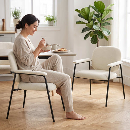 2-Piece Cream Chenille Armchairs with Metal Frame