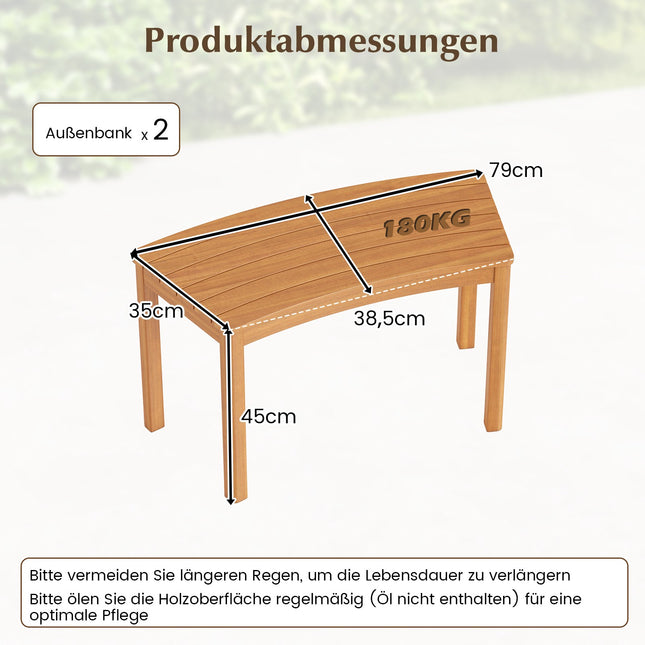 2-Piece Curved Acacia Wood Outdoor Bench Set