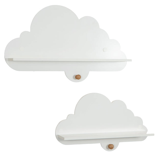 2-Piece Floating Cloud Wall Shelves, White, Kids Room