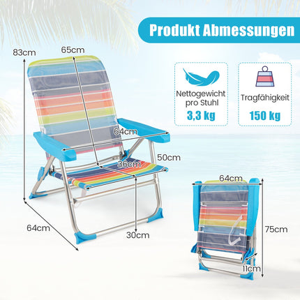 2-Piece Folding Beach Chair Set, Adjustable Backrest