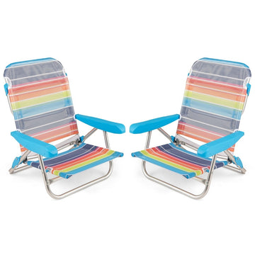 2-Piece Folding Beach Chairs with Adjustable Backrest