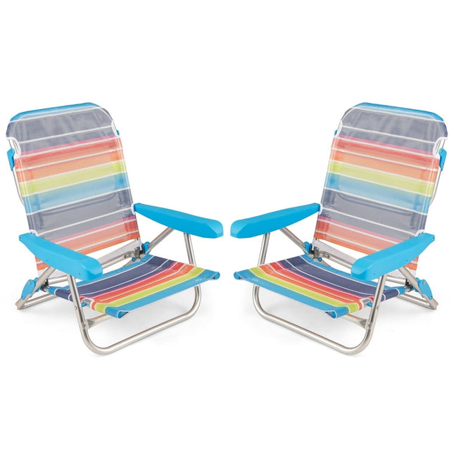 2-Piece Folding Beach Chairs with Adjustable Backrest