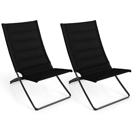 2-Piece Folding Beach Chairs with Padded Seats, Black