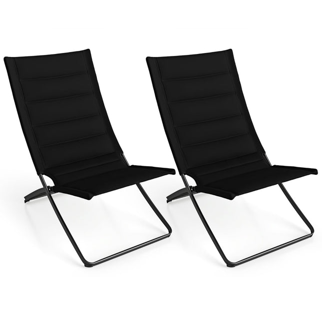 2-Piece Folding Beach Chairs with Padded Seats, Black