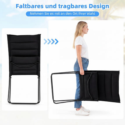 2-Piece Folding Beach Chairs with Padded Seats, Black