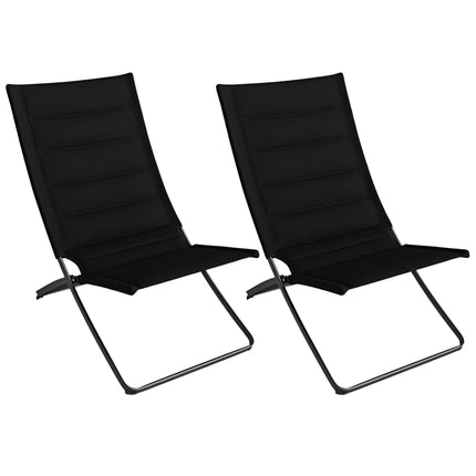2-Piece Folding Beach Chairs with Padded Seats, Black