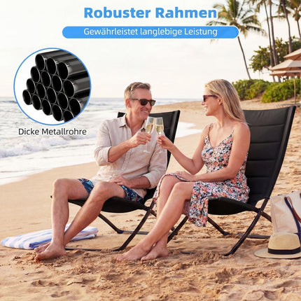 2-Piece Folding Beach Chairs with Padded Seats, Black