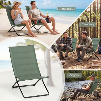 2-Piece Folding Beach Chairs with Padded Seats, Green