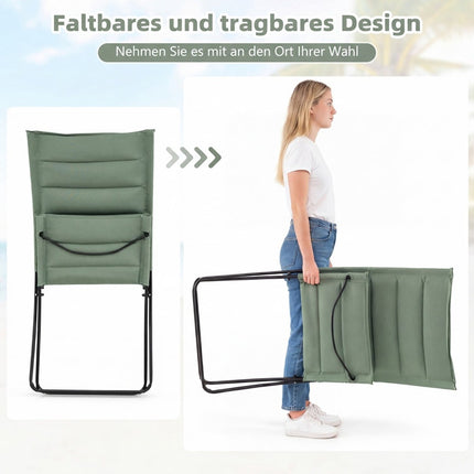 2-Piece Folding Beach Chairs with Padded Seats, Green