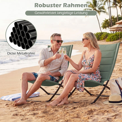 2-Piece Folding Beach Chairs with Padded Seats, Green