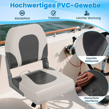 2-Piece Folding Boat Seat Set, Low Back, Padded, Waterproof