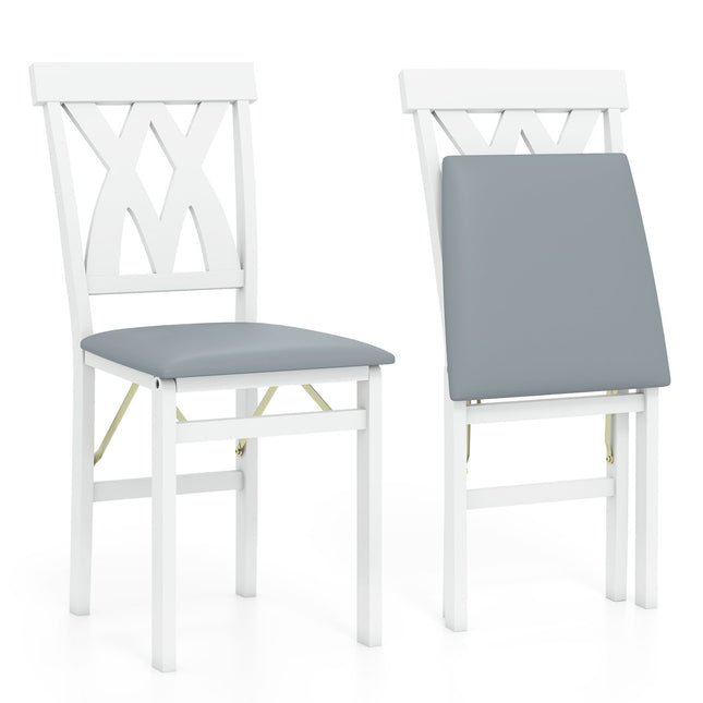 2-delige opvouwbare eetkamerstoelen, gewatteerde zitting, wit