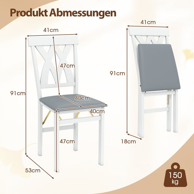 2-delige opvouwbare eetkamerstoelen, gewatteerde zitting, wit