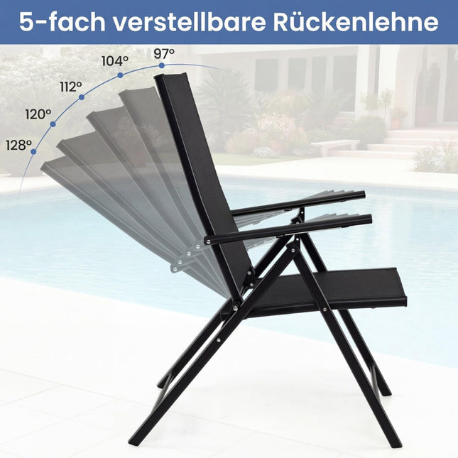 2-Piece Folding Garden Chairs, Adjustable Backrest, Black
