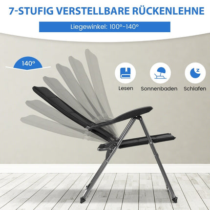 2-Piece Folding Patio Chairs, Adjustable Backrest, Black