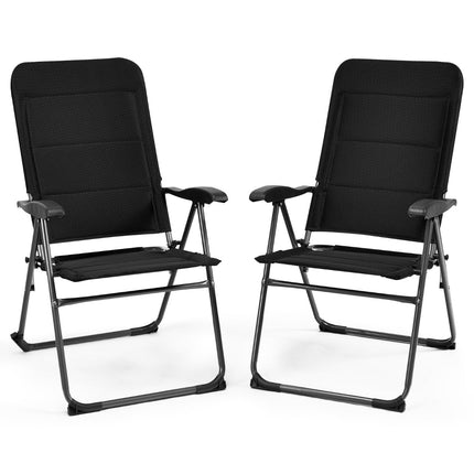2-Piece Folding Patio Chairs, Adjustable Backrest, Black