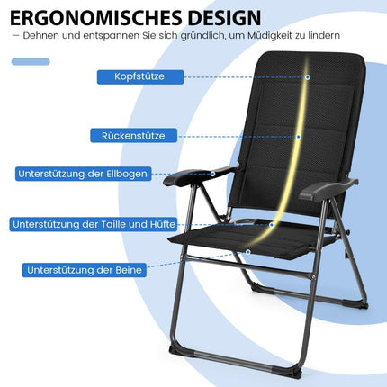 2-Piece Folding Patio Chairs, Adjustable Backrest, Black