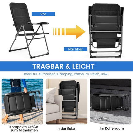 2-Piece Folding Patio Chairs, Adjustable Backrest, Black