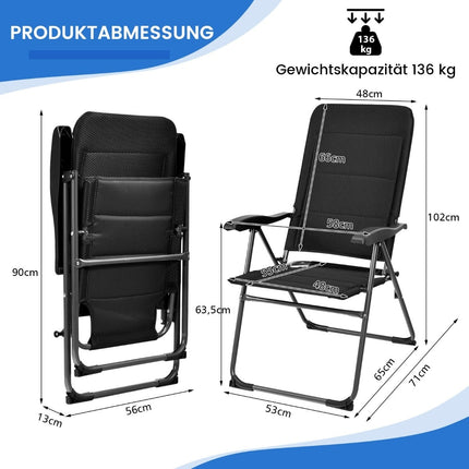 2-Piece Folding Patio Chairs, Adjustable Backrest, Black