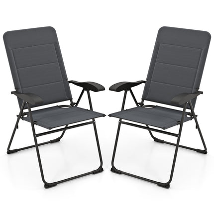 2-Piece Folding Patio Chairs, Adjustable Backrest, Grey
