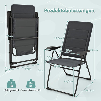 2-Piece Folding Patio Chairs, Adjustable Backrest, Grey