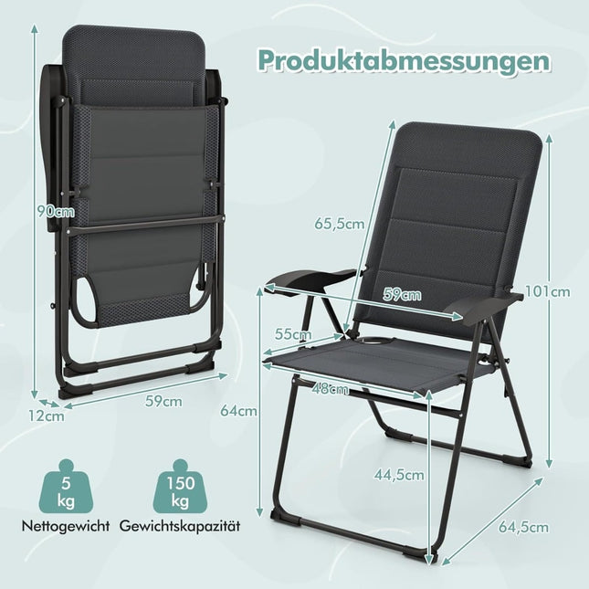 2-Piece Folding Patio Chairs, Adjustable Backrest, Grey