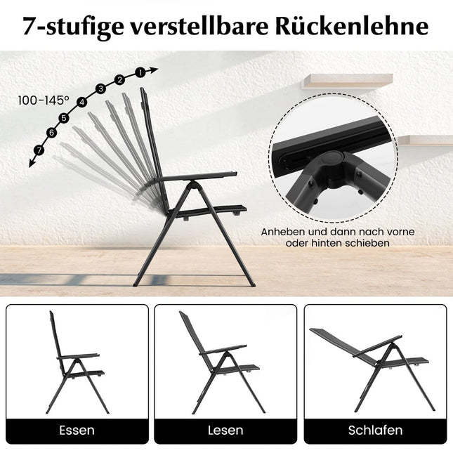 2-Piece Folding Patio Chairs, Adjustable Recline, Black