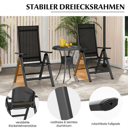 2-Piece Folding Patio Chairs, Adjustable Recline, Black