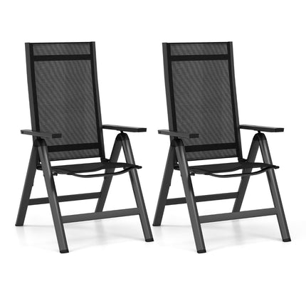 2-Piece Folding Patio Chairs, Adjustable Recline, Black
