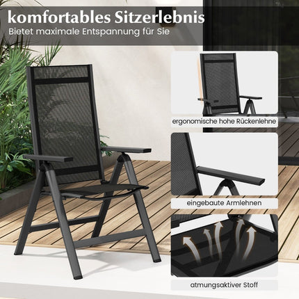 2-Piece Folding Patio Chairs, Adjustable Recline, Black