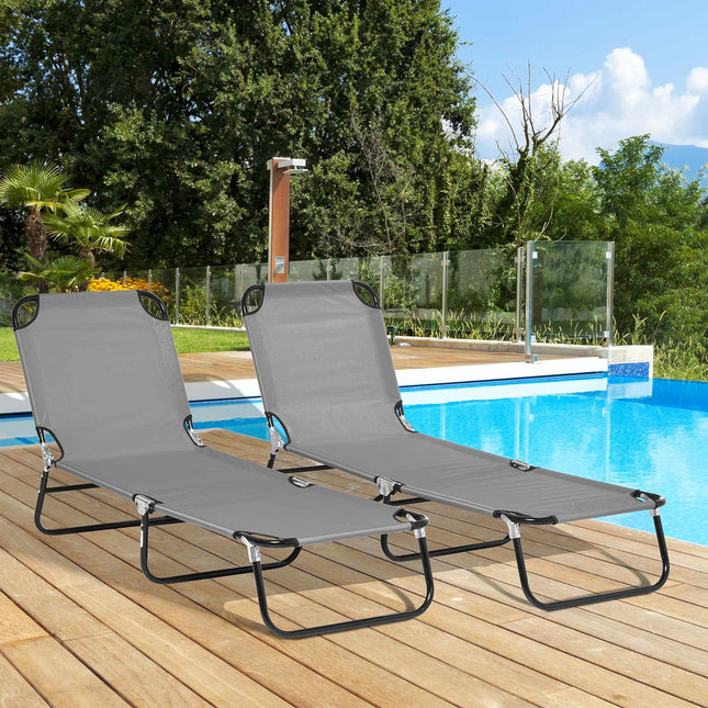 2-Piece Folding Sun Lounger Set, 5-Position Backrest