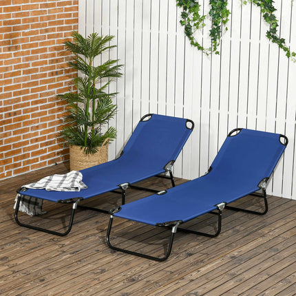 2-Piece Folding Sun Lounger Set, 5-Position Backrest
