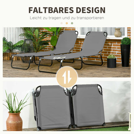 2-Piece Folding Sun Lounger Set, 5-Position Backrest