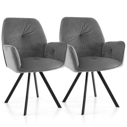 2-Piece Grey Velvet Swivel Dining Chairs, Metal Legs