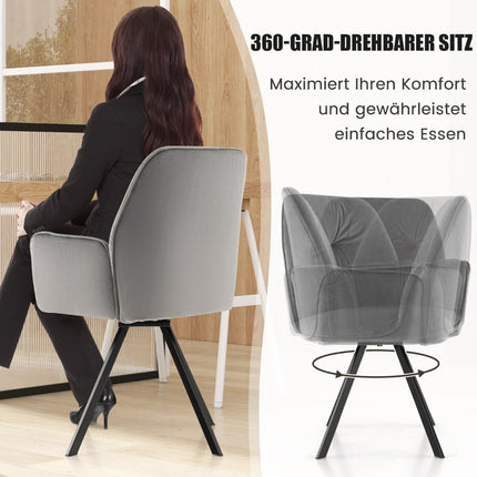 2-Piece Grey Velvet Swivel Dining Chairs, Metal Legs