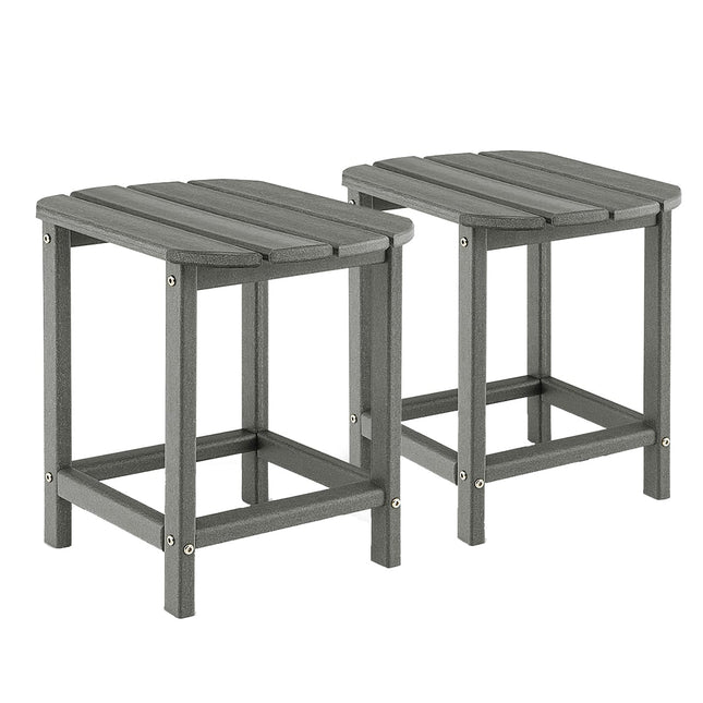 2-Piece HDPE Outdoor Side Table Set, Gray, Weatherproof