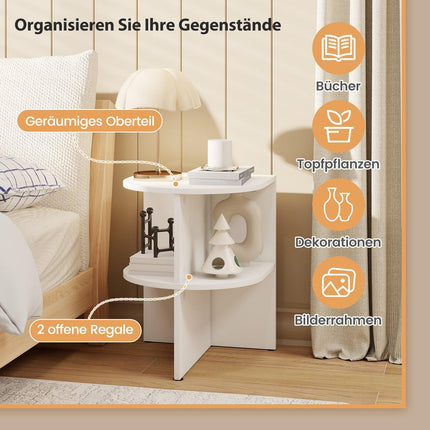 2-Piece Half-Moon Side Table Set, 2-Tier, White, 38x38x48.5 cm