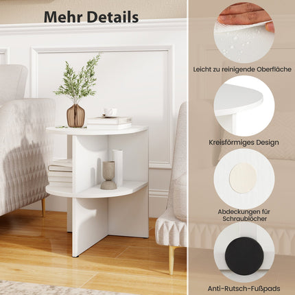 2-Piece Half-Moon Side Table Set, 2-Tier, White, 38x38x48.5 cm