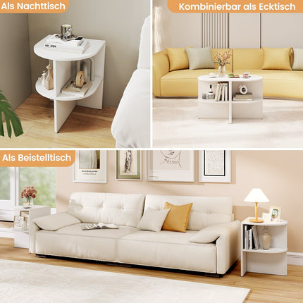 2-Piece Half-Moon Side Table Set, 2-Tier, White, 38x38x48.5 cm