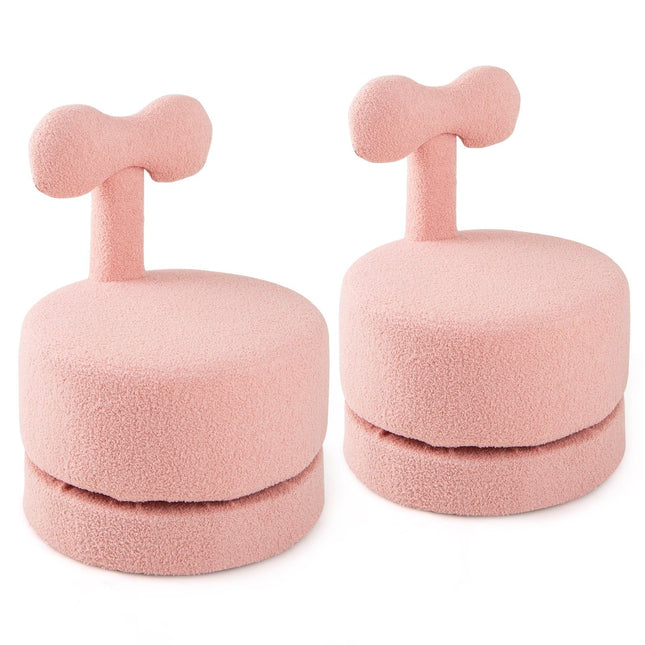 2-Piece Kids Swivel Chairs, Pink, Bow Back, Foam Seat