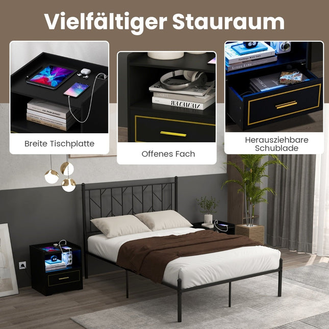 2-Piece LED Nightstand Set with USB & Type-C Charging