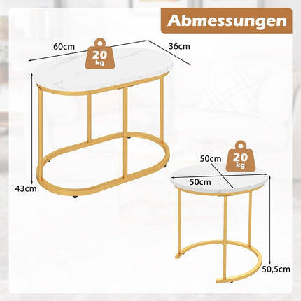 2-Piece Marble-Look Coffee Table Set with Gold Legs