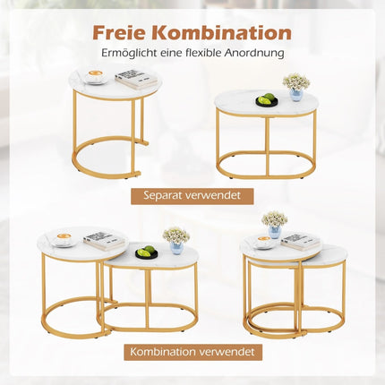 2-Piece Marble-Look Coffee Table Set with Gold Legs