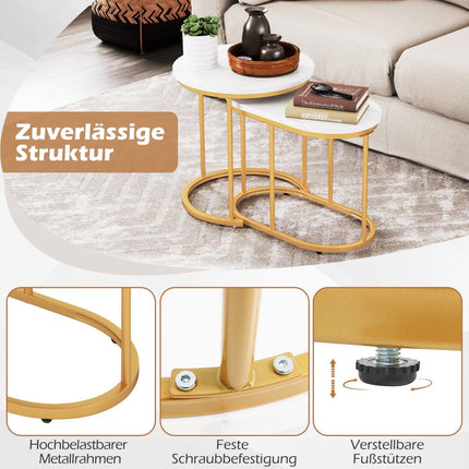 2-Piece Marble-Look Coffee Table Set with Gold Legs