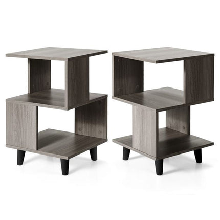 2-Piece Modern Nightstand Set, 2-Tier, Solid Wood Legs
