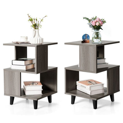 2-Piece Modern Nightstand Set, 2-Tier, Solid Wood Legs