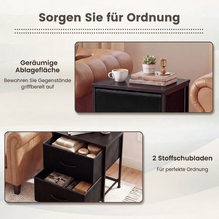 2-Piece Nightstand Set with 2 Fabric Drawers, Metal Frame