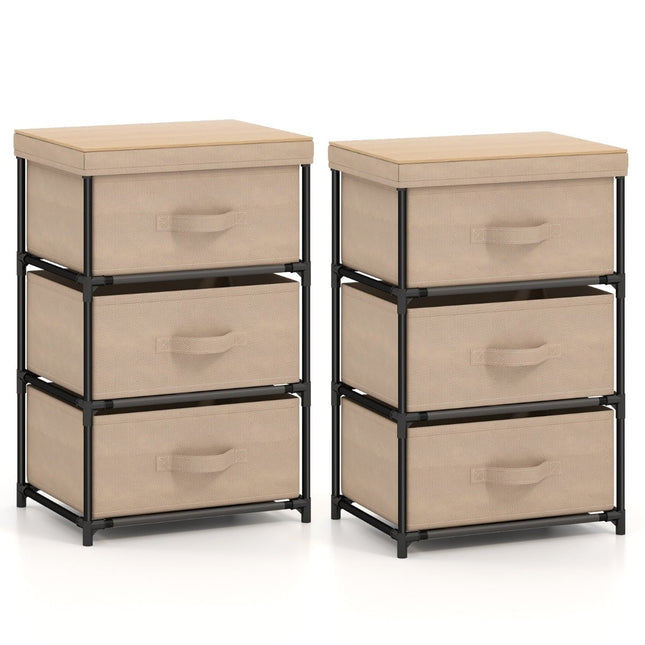 2-Piece Nightstand Set with Fabric Drawers, Metal Frame