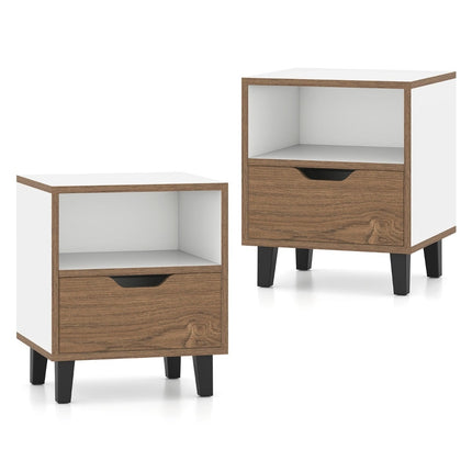 2-Piece Nightstand Set with Open Shelf & Drawer