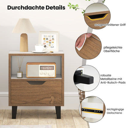 2-Piece Nightstand Set with Open Shelf & Drawer